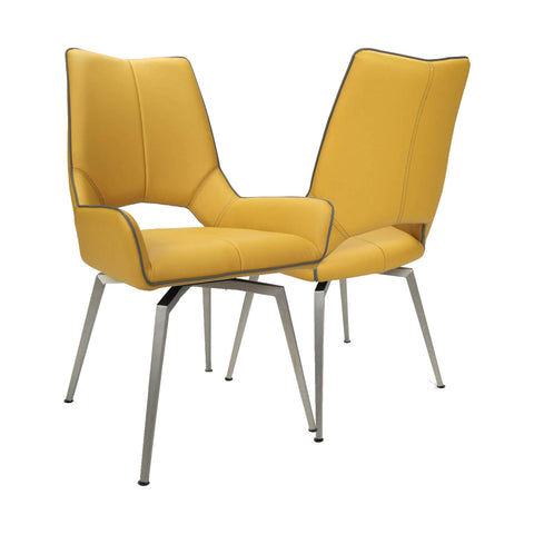 Mako Yellow Leather Swivel Dining Chairs Set of 4, Set of 6 6 or Set of 8