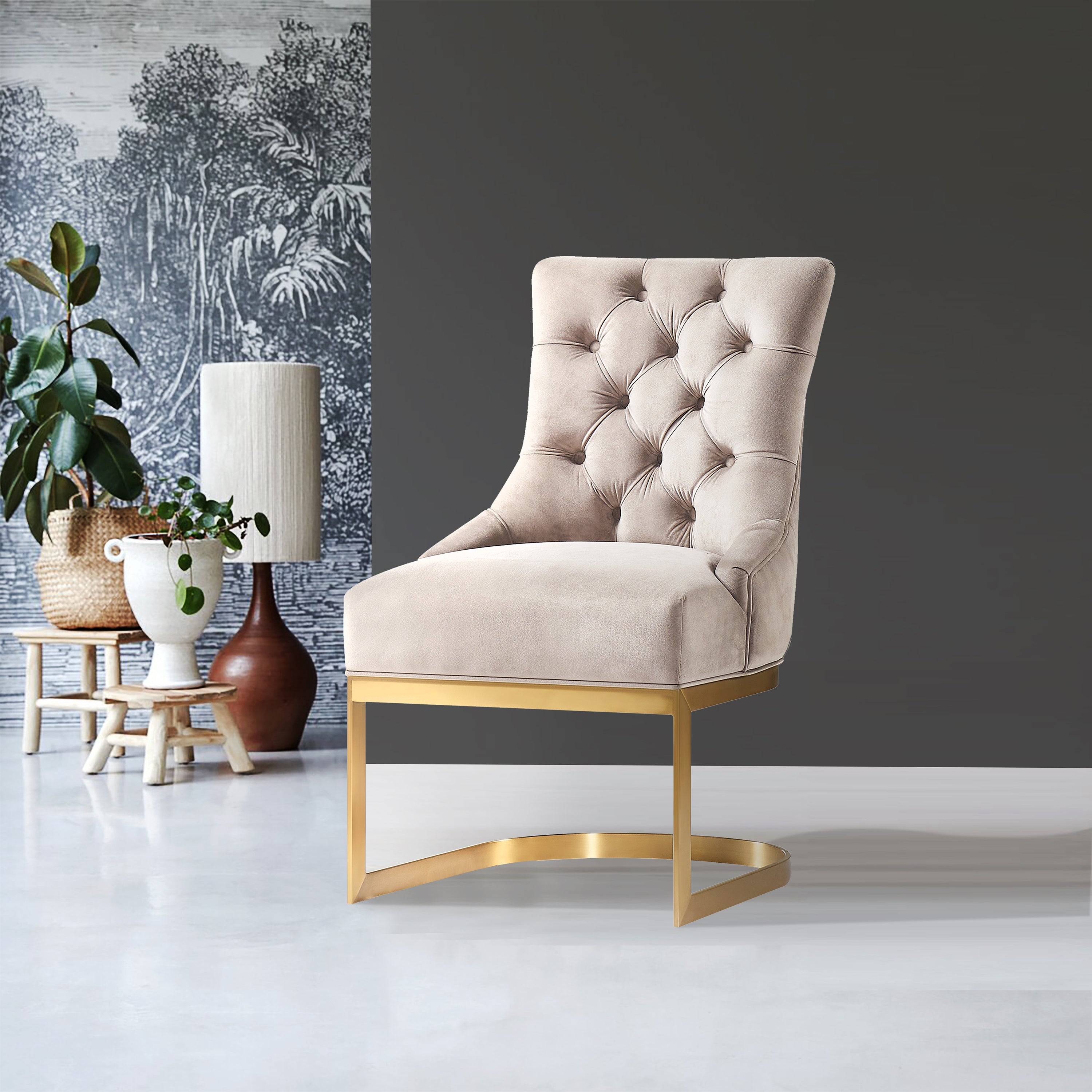 Hemingway Taupe Velvet Dining Chair with Gold Legs