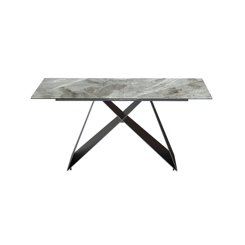 Kiano Grey Extendable Dining Table with Black Legs base and Grey High gloss marble effect ceramic top  -Table Image