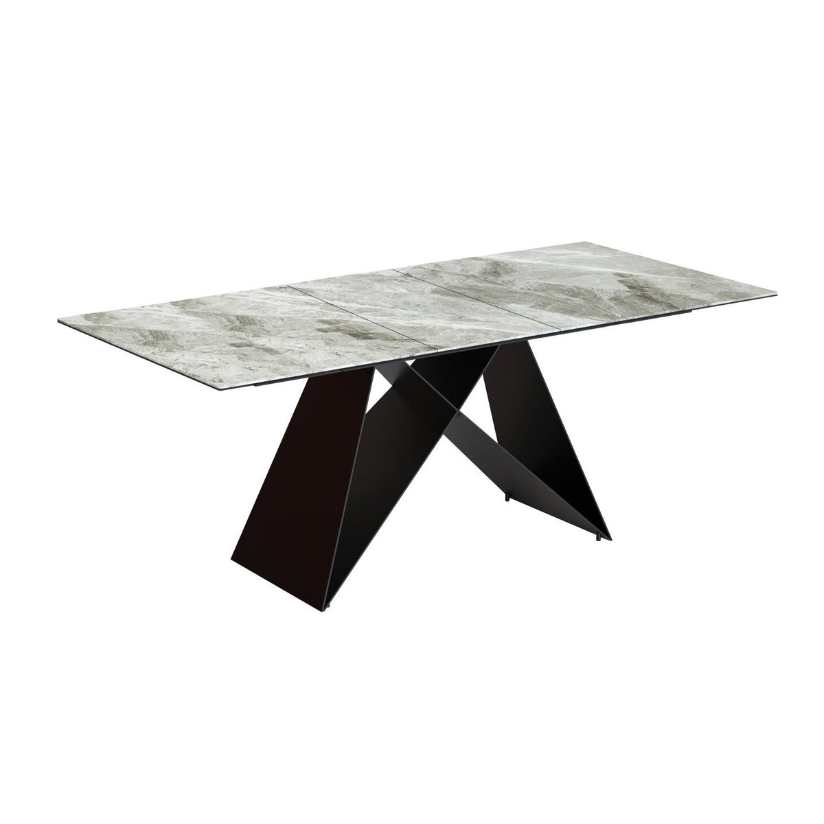  Kiano Grey Extendable Dining Table with Black Legs base and Grey High gloss marble effect ceramic top - Extending Image 