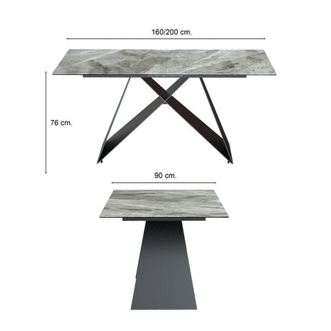 Kiano Grey Extendable Dining Table with Marvel Dining Chairs - Table Measurement Image 