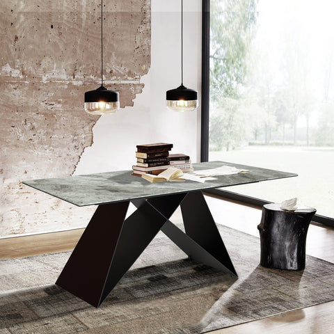 Kiano Grey Extendable Dining Table with Black Legs base and Grey High gloss marble effect ceramic top -Lifestyle Image