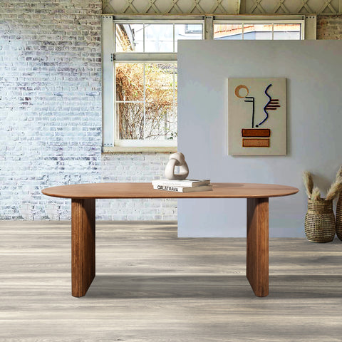 Zen Mango Wood Oval Dining Table with Boucle Chairs, matching furniture available - Dining Table Lifestyle Image