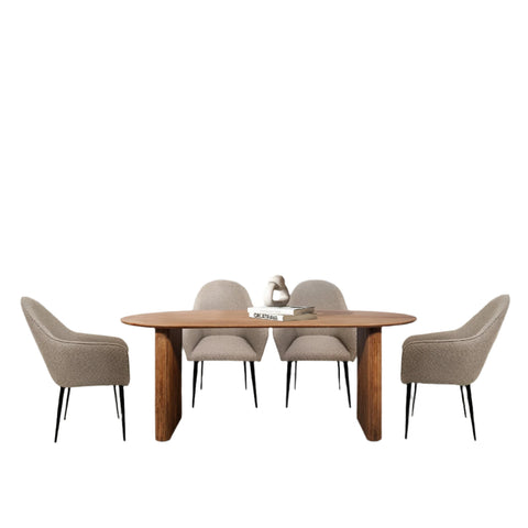 Tofino Mango Wood Oval Dining Table with Boucle Chairs