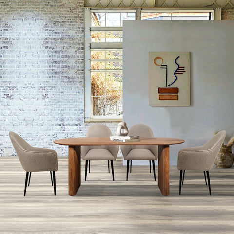 Zen Mango Wood Oval Dining Table with Boucle Chairs, matching furniture available - Lifestyle Image 