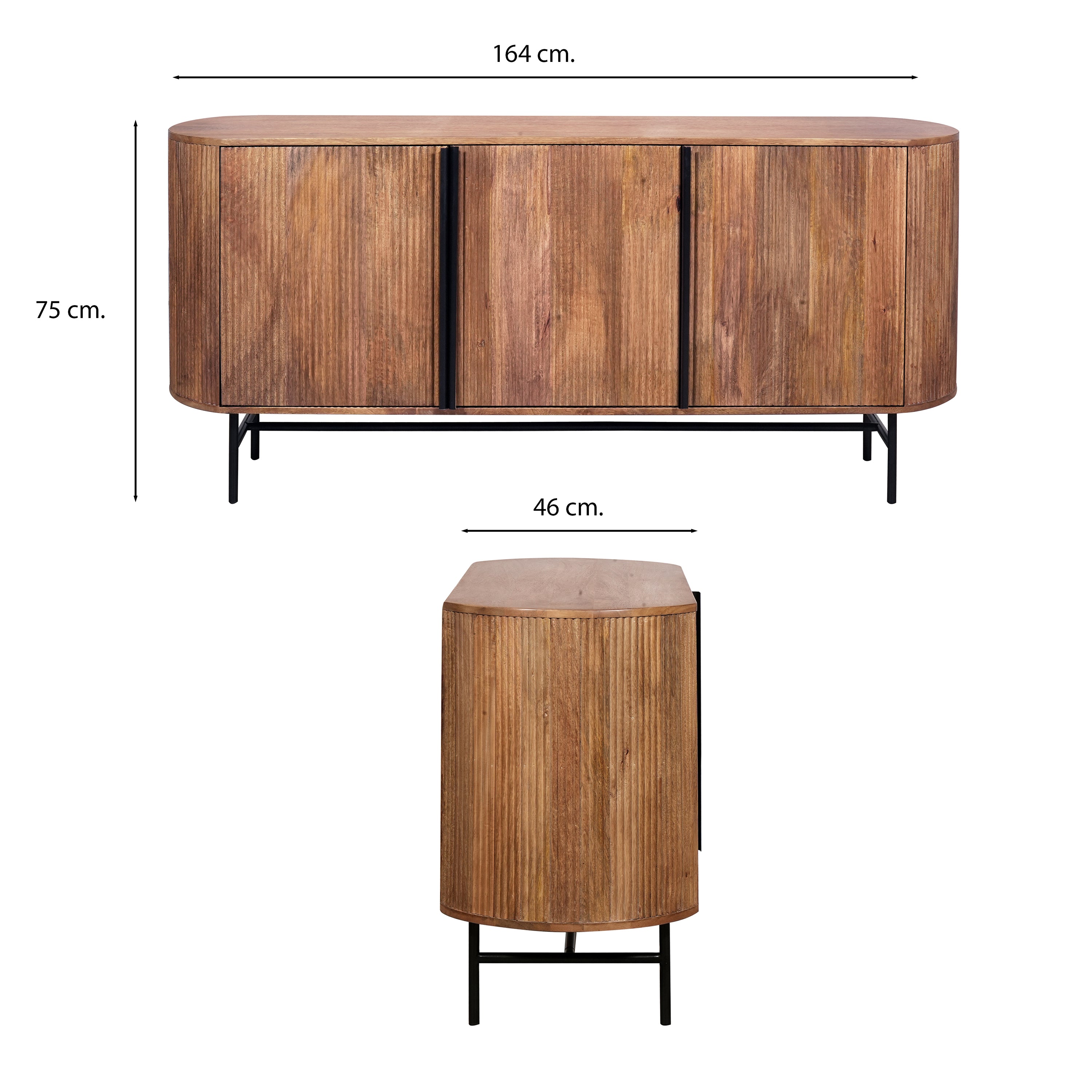 Zen Mango Wood 3 Door Sideboard, matching furniture available - Measurement Image