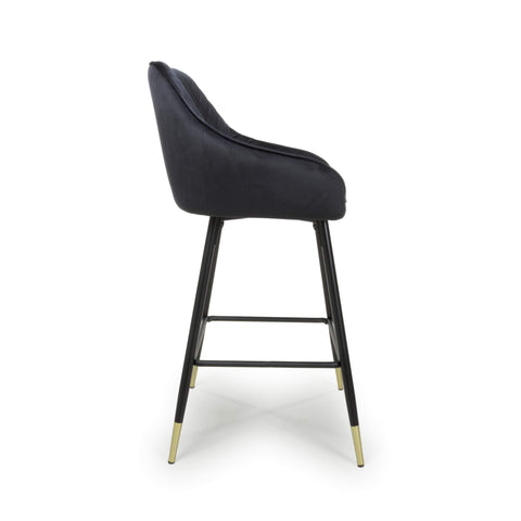 Pair of Brushed Velvet Black Bar Stools, adjustable height. Also available in Mink or Grey-Side-Image