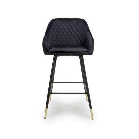 Pair of Brushed Velvet Black Bar Stools, adjustable height. Also available in Mink or Grey-Main Image