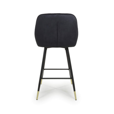 Pair of Brushed Velvet Black Bar Stools, adjustable height. Also available in Mink or Grey-Chair-Back-Image