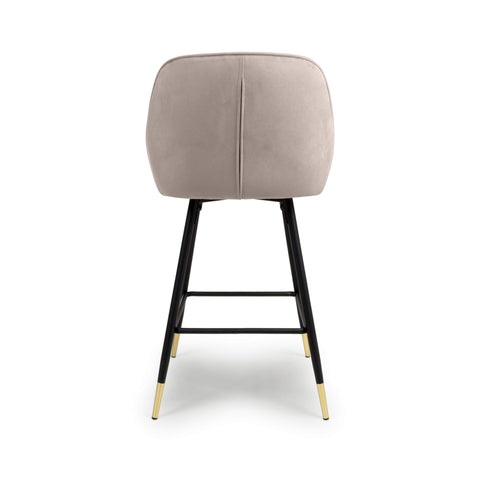 Pair of Brushed Velvet Mink Bar Stools, adjustable height. Also available in Black or Grey-Chair-Back-Image