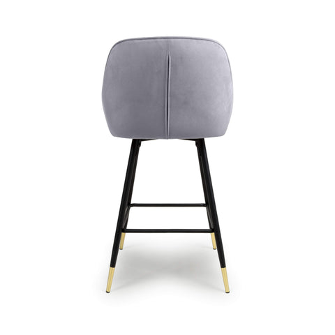 Pair of Brushed Velvet Grey Bar Stools, adjustable height. Also available in Mink or Black-Chair-Back-Image