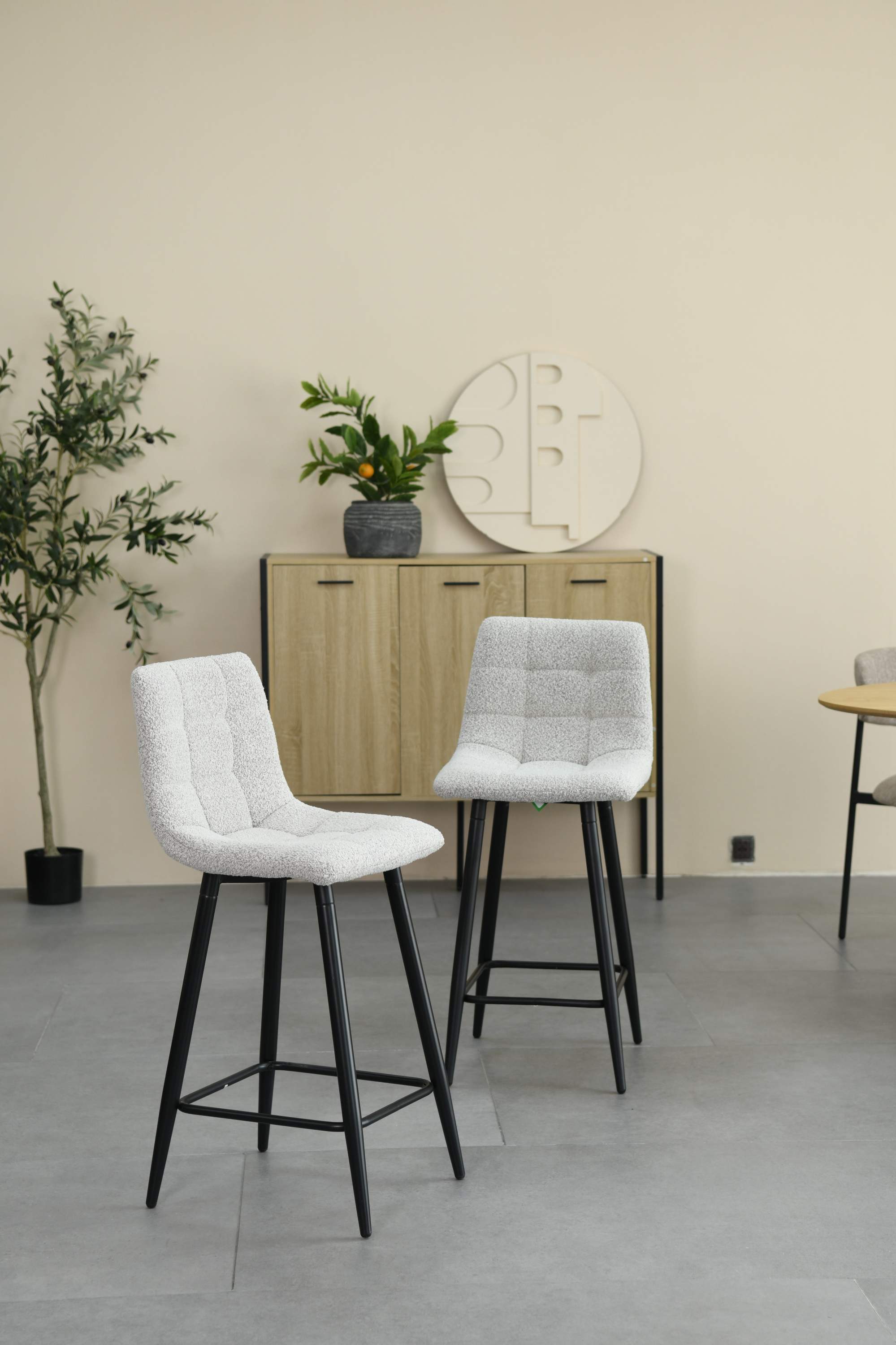 Pair of Cream Boucle Bar Stools