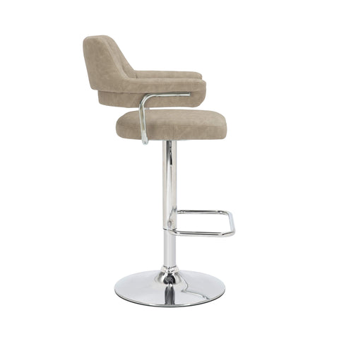 Pair of Mink Leather Effect Bar Stools, adjustable height. Also available in Charcoal or Grey-Side-Image