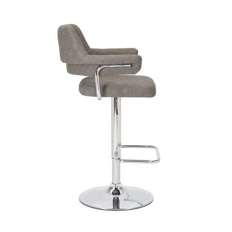 Pair of Charcoal Leather Effect Bar Stools, adjustable height. Also available in Mink or Grey-Side-View-Image