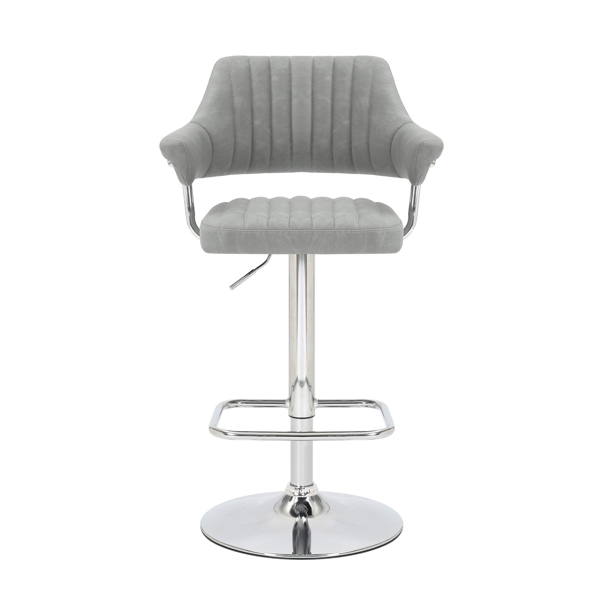 Pair of Grey Leather Effect Bar Stools, adjustable height. Also available in Charcoal or Mink-Main-Image