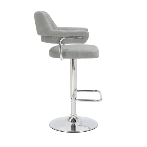 Pair of Grey Leather Effect Bar Stools, adjustable height. Also available in Charcoal or Mink-Side-Image