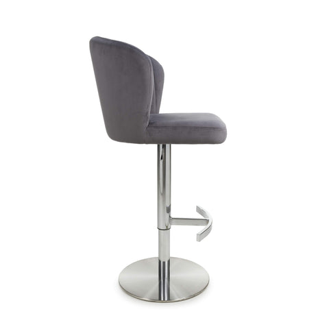 Brushed Velvet Grey Bar Stool, also available in Green and Mink. Side-Image