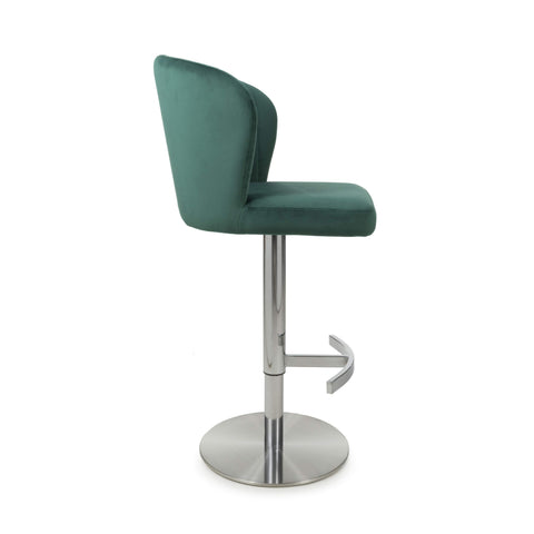 Brushed Velvet Green Bar Stool, also available in Mink and Grey.Side-Image