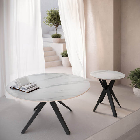 Lina White Gloss Ceramic Coffee Table - Lifestyle Image 