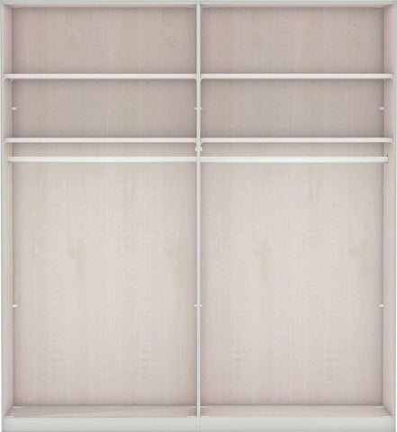 Wiemann Bristol Nordic Oak and White Sliding Door Wardrobe With Mirror, We will Deliver and assemble the wardrobe. Available in 4 Width Sizes 150cm, 200cm, 250cm and 300cm height is 217cm - Interior Details