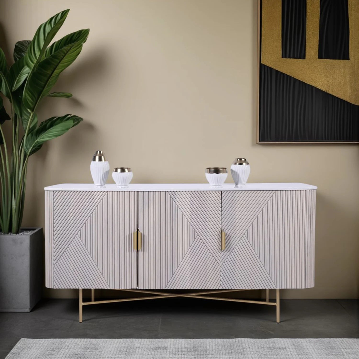 Valencia Marble Mango Wood 3 Door Sideboard, matching furniture available - Lifestyle Image