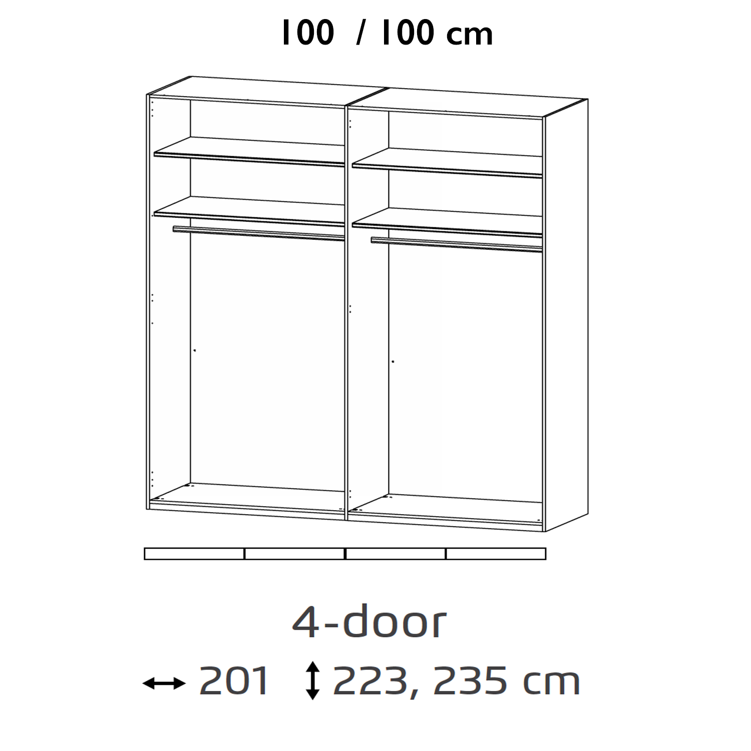 Symphony 201cm Glass 4 Door Hinged Wardrobe