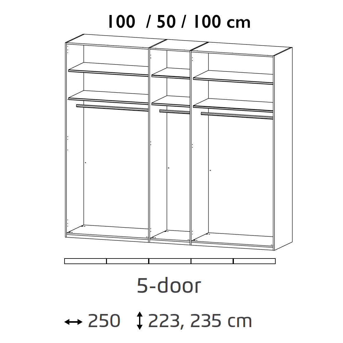 Symphony 251cm Glass Large 5 Door Wardrobe