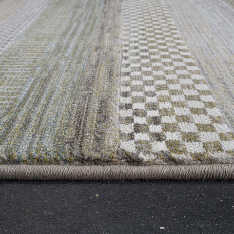 Galleria Stripe Beige Brown Grey Geometric Rug. Available in 3 colours and 8 sizes - Blue Green Rug Edging Image 