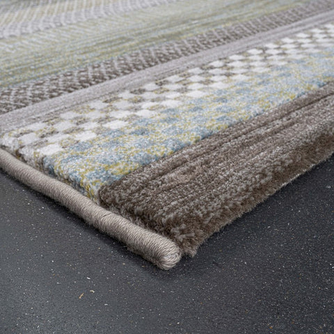 Galleria Stripe Beige Brown Grey Geometric Rug. Available in 3 colours and 8 sizes - Blue Green Rug Edge Image 