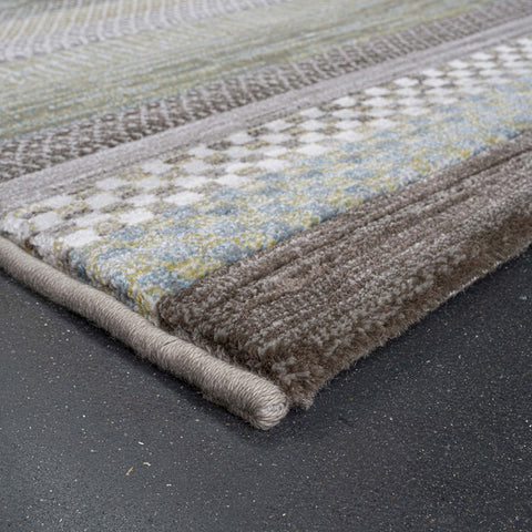 Galleria Stripe Beige Brown Rust Geometric Rug. Available in 3 colours and 8 sizes - Blue Green Grey Rug edge Image 