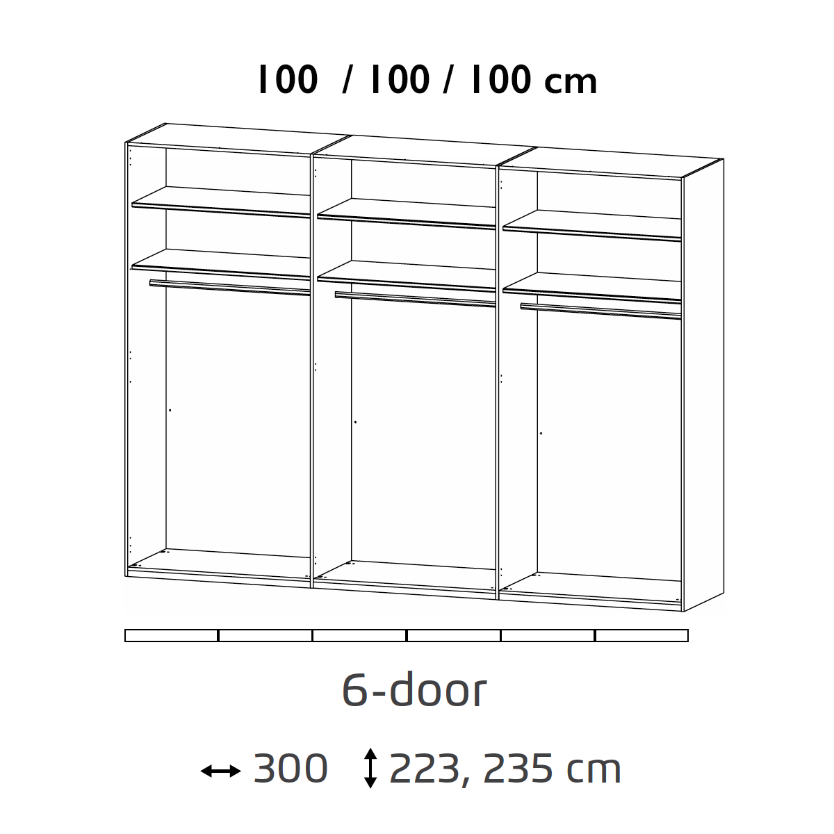 Symphony 301cm Glass 6 Door Hinged Wardrobe