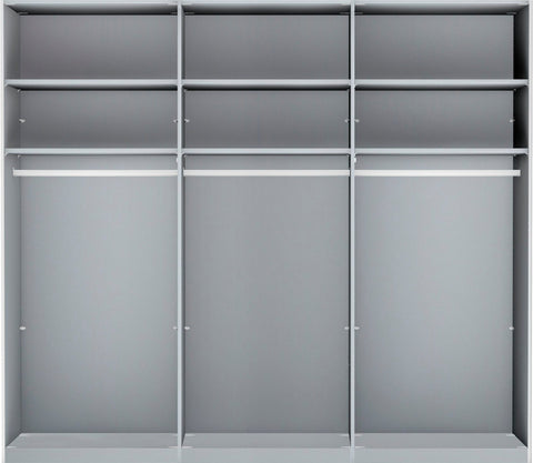 Monroe Mirrored Sliding Door Wardrobe in Grey, Available in 4 width sizes 225, 250, 280, 300 and 2 Height sizes 217 and 236-Interior Image