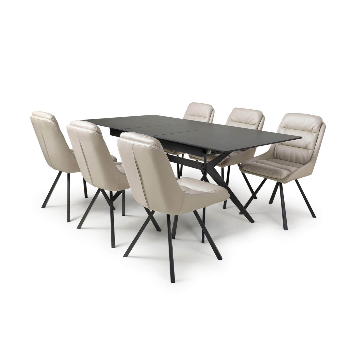 Pinnacle Extendable Black Dining Table with 6 Burnham Swivel Chairs
