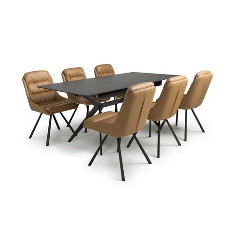 Pinnacle Extendable Black Dining Table with 6 Burnham Swivel Chairs