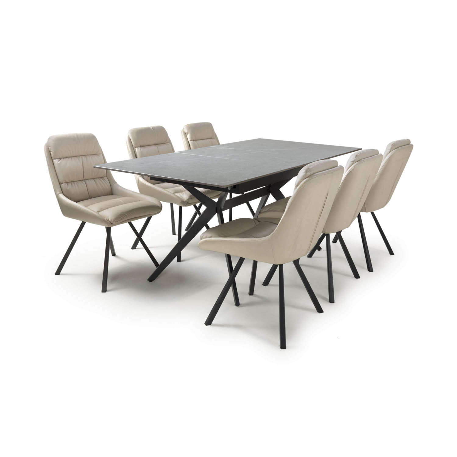 Pinnacle Extendable Granite Dining Table with 6 Burnham Swivel Chairs