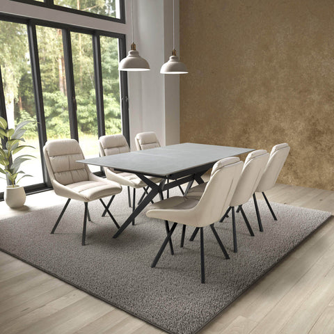 Pinnacle Extendable Granite Dining Table with 6 Burnham Swivel Chairs