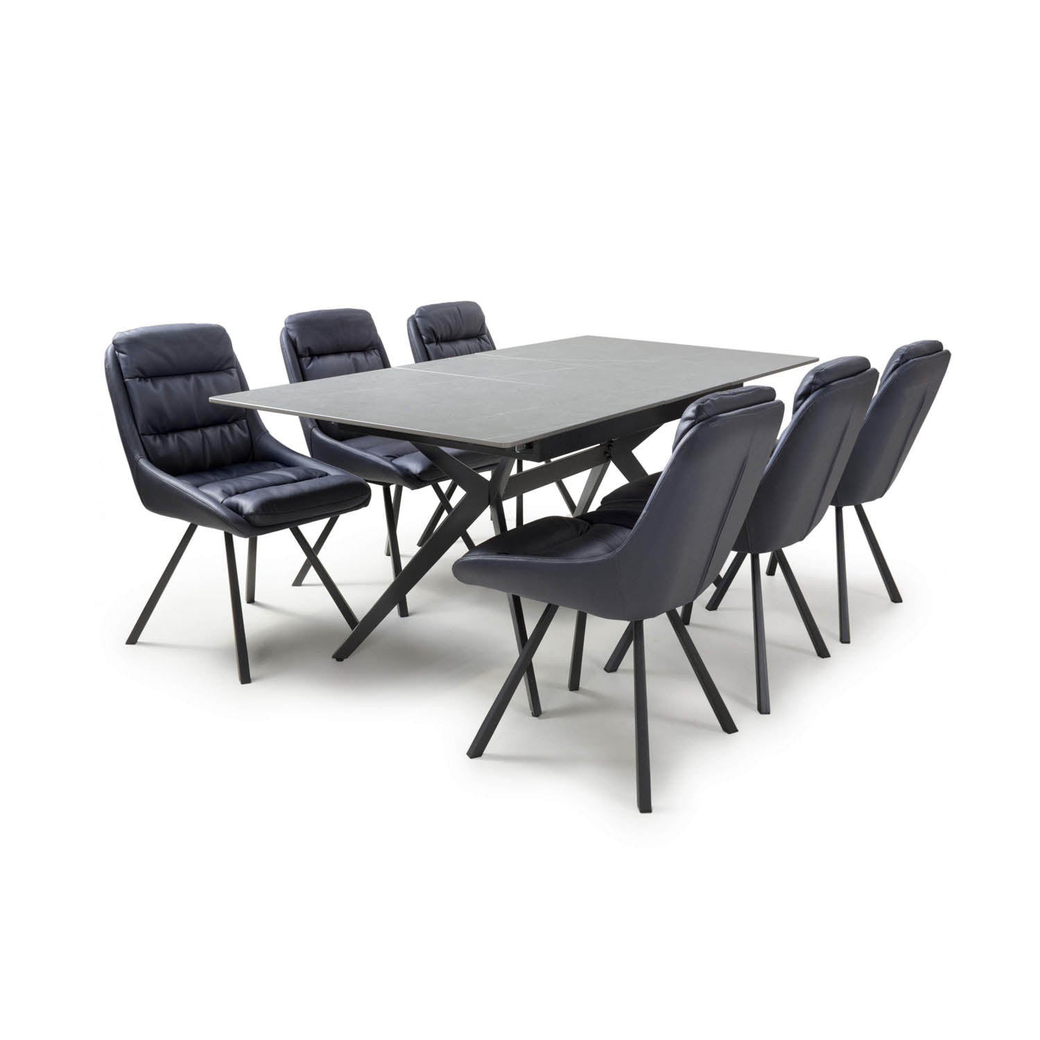 Pinnacle Extendable Granite Dining Table with 6 Burnham Swivel Chairs