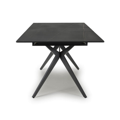 Pinnacle Extendable Black sintered stone marble effect ceramic Dining Table - Head View