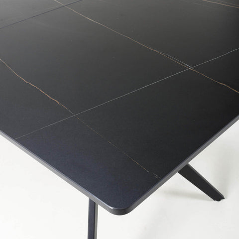 Pinnacle Extendable Black sintered stone marble effect ceramic Dining Table - Table Top View