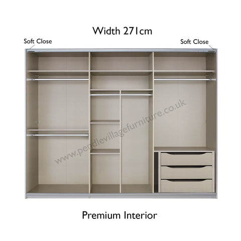 Rauch Barea Metallic Grey Sliding Door Wardrobe With Mirror - Premium InteriorWidth 271cm