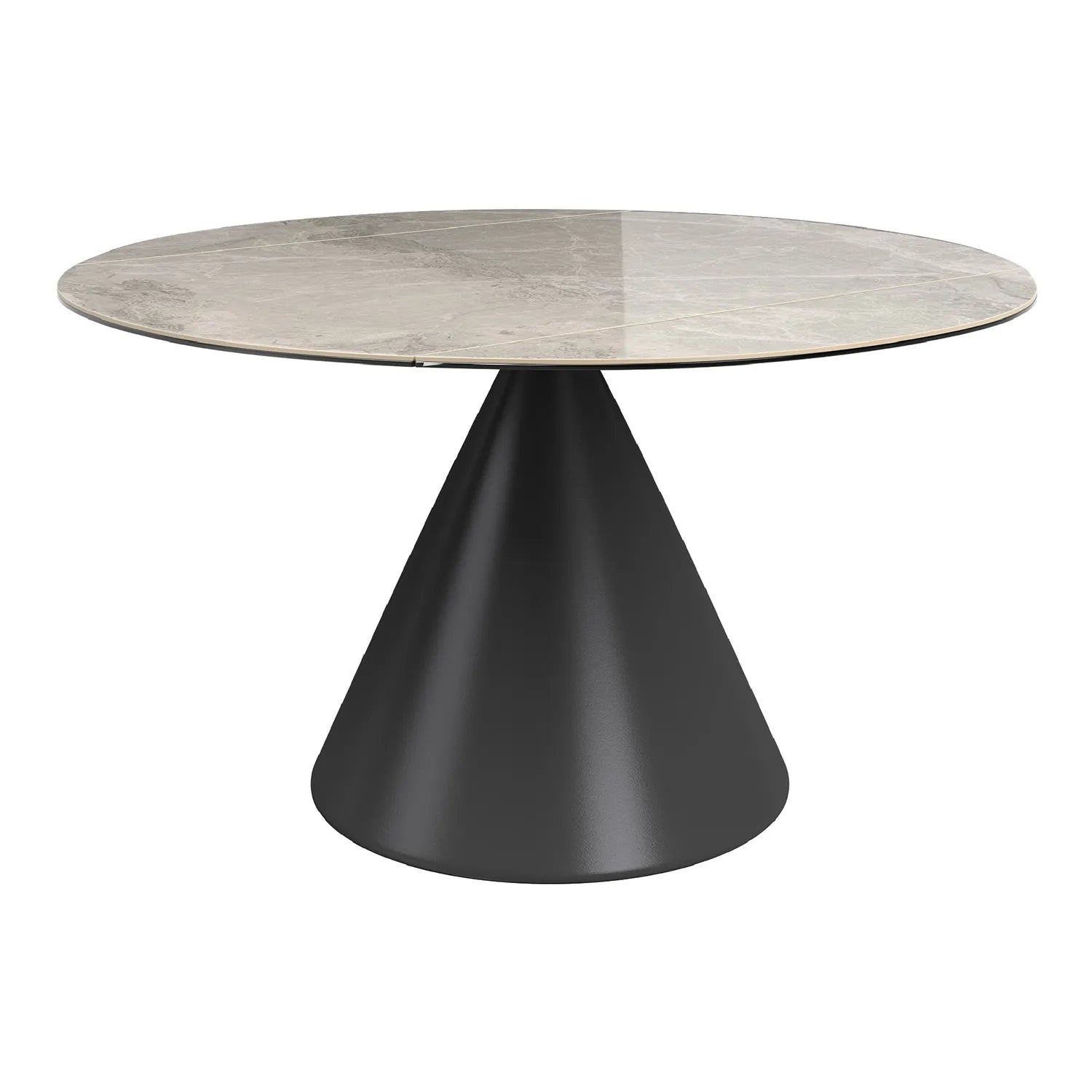 Alessio 130cm High Gloss Light Grey Ceramic Extending Round Dining Table