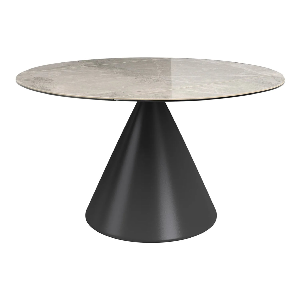 Alessio 130cm High Gloss Light Grey Ceramic Extending Round Dining Table, Swivel Extension