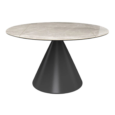 Alessio 130cm High Gloss Light Grey Ceramic Extending Round Dining Table, Swivel Extension - Front 