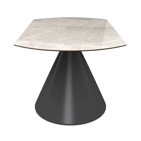 Alessio 130cm High Gloss Light Grey Ceramic Extending Round Dining Table, Swivel Extension - Extended 