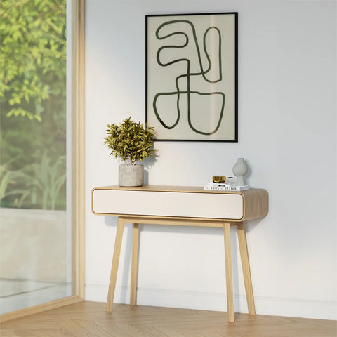 Asiago Solid Oak Console Table, choose fro White Oak and Smoked Oak. Available in White, Sand and Anthracite - Angled View 