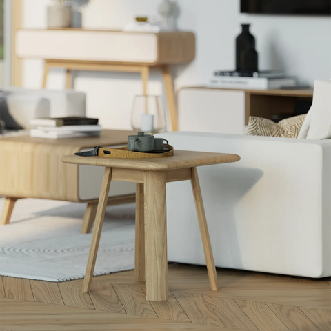 Asiago Solid Oak Side Table, choose from White or Smoked Oak - Angled View