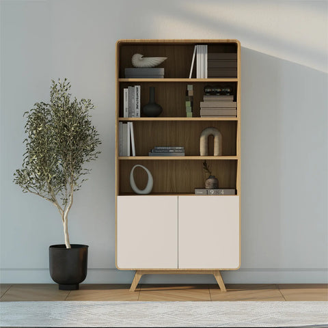 Asiago Solid Oak Tall Display Cabinet, choose from White or Smoked Oak. Available in White, Sand and Anthracite - Lifestyle Image 