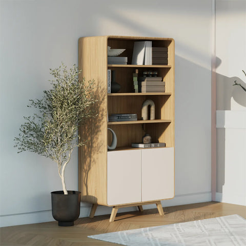 Asiago Solid Oak Tall Display Cabinet, choose from White or Smoked Oak. Available in White, Sand and Anthracite - Angled View