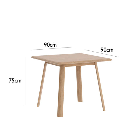 Asiago Solid White Oak Square Dining Table with Milano Chairs, available in White or Smoked Oak with choice of 3 dining chairs, Linen, Nutmeg and Basalt - Table Dimensions