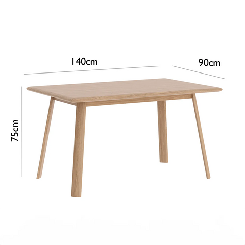 Asiago Solid Smoked Oak 1.4m Dining Table with Milano Chairs, also available in White Oak - Dimensions 